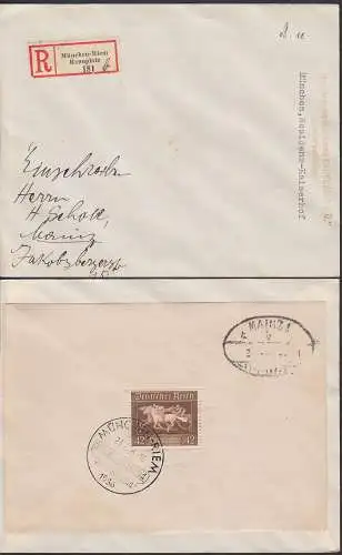 DR Bl. 4, Das braune Band 1936 R-Brief mit R-Zettel vo Rennplatz (181)