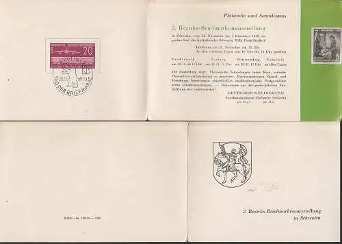 Gedenkblatt Schwerin 1958, Eindruck 5 Pfg. Bodenreform, Dv: II/16/5 - Dm 1995/58 - 1500, Ecken bestossen