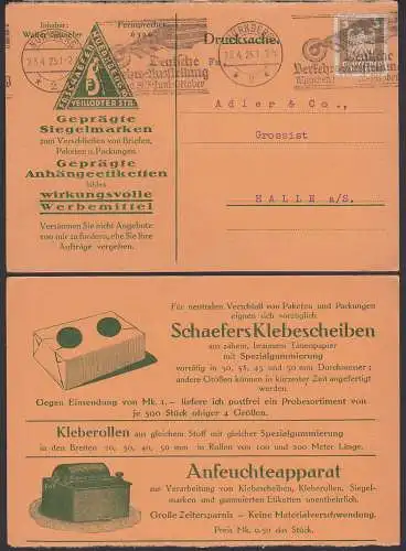 N?rnberg MWSt. Deutsche Verkehrsausstellung 1925 Ds mit Werbung Schaefers Klebescheiben