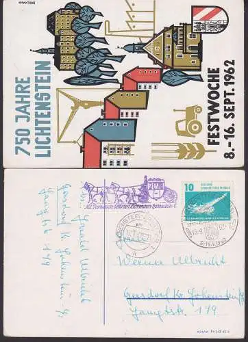 Lichtenstein Festwoche Anlasskarte mit Postkutschenbef?rderungsst. nach Hohenstein 15.9.62