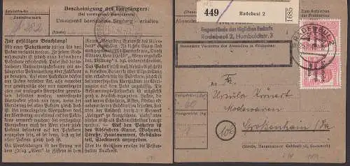 Paketkarte 449 Radebeul mit 30 Pfg. SBZ-Aufdruck (192) im Paar portogenau 25.2.48