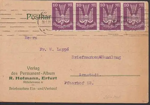 Erfurt 10 M Taube 264 (4) ur. signiert, MRSt. 28.6.23, Verlag Permanent-Album (Kat. 110,-)