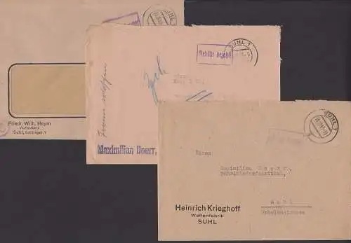 Suhl R1 Geb?hr bezahlt vom 18.8., 20.8.,16.10.45, Waffenfabik Heinrich Krieghoff, Kopp "Firma erloschen"