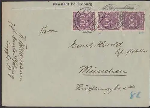 Neustadt bei Coburg 25.7.23, 100 Mk violettpurpur gepr?ft  268b(3)