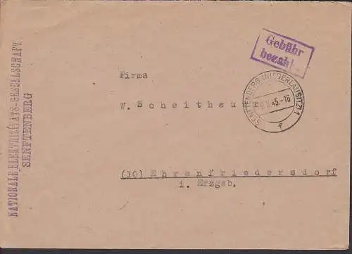 Senftenberg (Niederlausitz) 9.8.45 R2 Geb?hr bezahlt, Abs. Nationale Elektrizit?ts-Gesellschaft