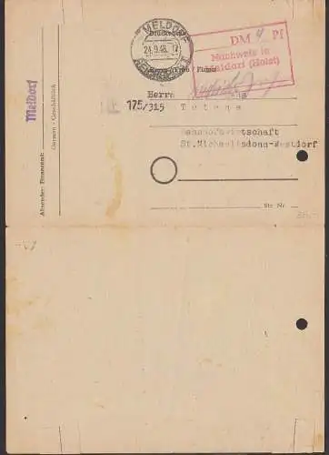 Meldorf Reichspost 24.9.48 Nachweis in Meldorf (Holst) für Ds Barfrankatur an Michaelisdonn-Westdorf