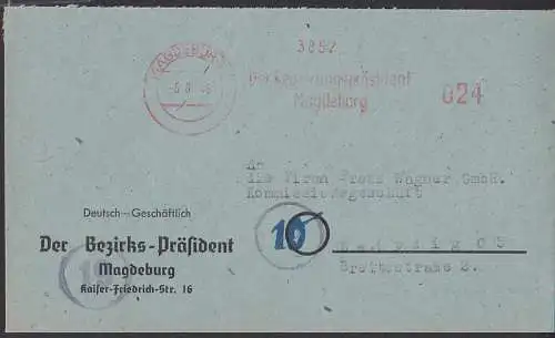 Magdeburg Dienstbrief Bezirks-Pr?sident, aptiert AFS 5.8.46, Fernbrief nach Leipzig