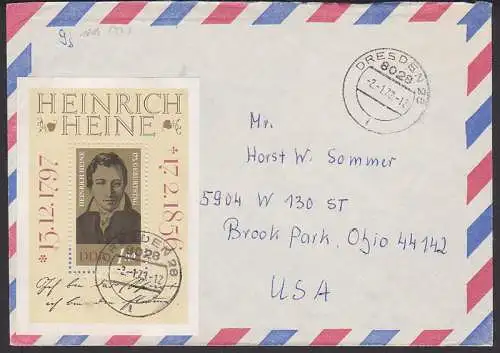 Heinrich Heine A-LP-Brief Dresden 2.1.73 nach OHIO USA (DDR 1714 Bl. 37)