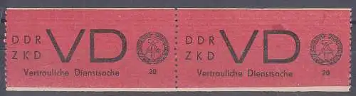 Vertrauliche Dienstsache 20 Pfg. postfrisch im Paar, VD 1A(2) gez. 9 1/2  (500,-)