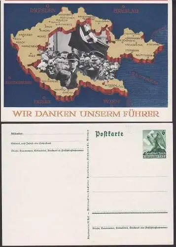 Landkarte von den "befreiten" Gebieten der Sudeten, GA ungebraucht