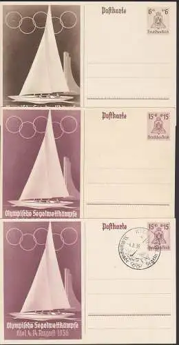 Kiel Olympische Segelwettk?mpfe 1936, 6+4 und 15+10 Pfg. , drei GA