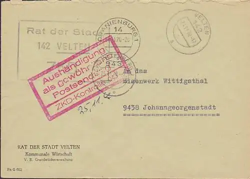 Velten R3 ZKD-St. Rat der Stadt mit rotem R4 "Aush?ndigung ..Nr. 943" nach Johanngeorgenstadt