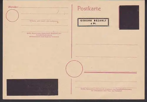 GA ungebraucht mit R2 Gebühr bezahlt 6 Pf., auf Hitler-GA, komplett geschwärzt