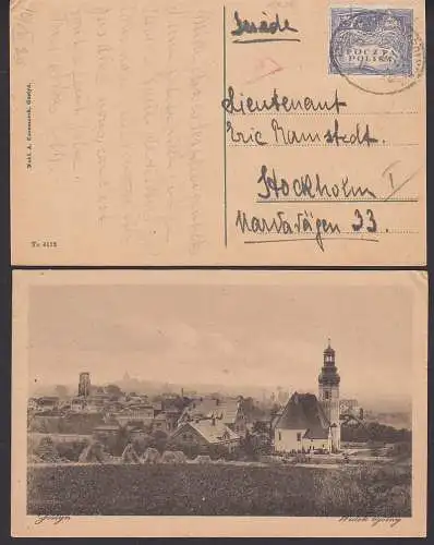 Polen Gostyn Auslandskarte mit Kirche 1920 nach Stockholm