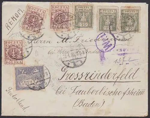 Warschau 20.4. 1920 Brief nach Grossrinderfeld Tauberbischofsheim