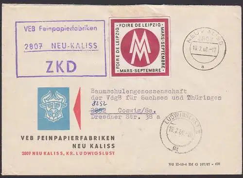 Neu-Kaliss 19.2.68  R3 ZKD-St. Feinpapierfabriken mit MM Werbemarke für die Messen mas, septembre