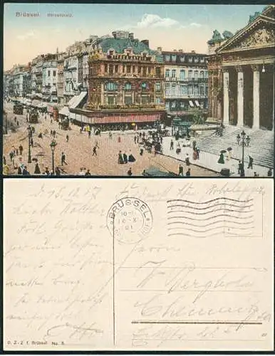 Brüssel Börsenplatz Feldpostkarte gelaufen 1917 Bieres artois