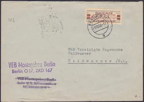 Berlin O17 29.10.58, ZKD 167 VEB Montagebau, ZKD B21L nach Weißwasser