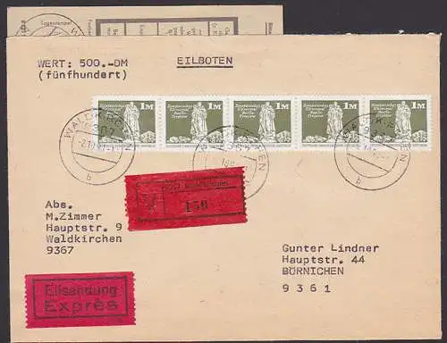 Ehrenmal Treptow 1M (5) von Rolle auf Wert-Eil-Bf Waldkirchen mit Einl.-Schein (1968)