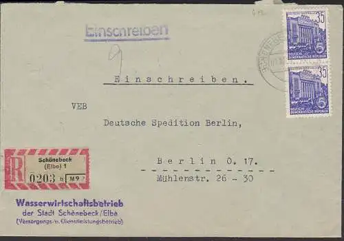 Deutsche Sporthalle Berlin 35 Pfg. auf R-Bf aus Schönebeck (Elbe) (417(2))