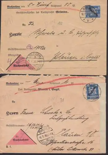 Plauen Vogtl, 2 Nachnahme Dienst Ortsbriefe 20 Pfg. Adler, rs.Label Der Gerichtsvollzieher