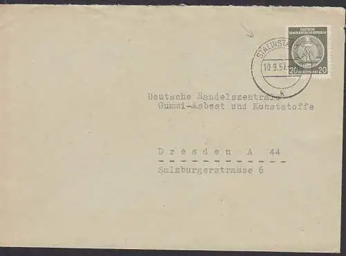 Stalinstadt Dienstpostbrief 10.9.57 nach Dresden