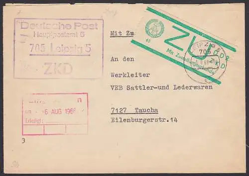 Leipzig Deutsche Post Hauptpostamt R4 ZKD-St. Mit E! ZU 5.8.66 nach Taucha