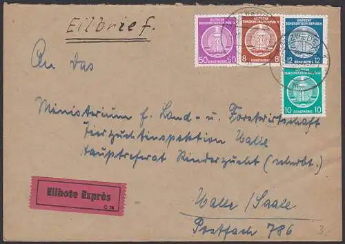 Salzwedel Eilbrief 29.4.55 mit Bundfrankatur über 80 Pfg. mit Dienstmarken