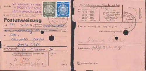 Schwedt / Oder Postanweisung mit 20, 60 Pfg. Dienst nach Gartz 25.11.59