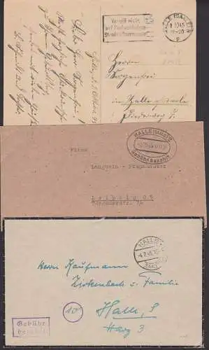 Halle drei verschiedene Gebühr bezahlt Typen, Stempel vom 4.7.45 geprüft von Kurze