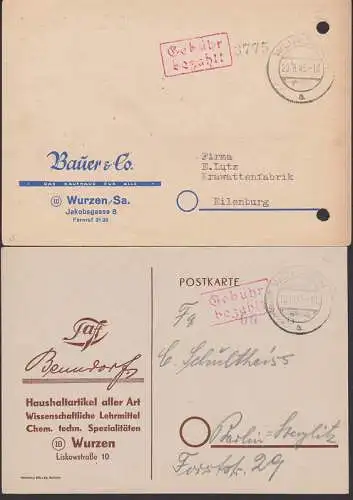 Wurzen 2 Ktn 1945 20.8. bzw. 10.10.45 je mit R2 Gebühr bezahlt