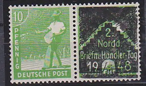 Norddeutscher Briefmarkenhndlertag 1948 Einheitsausgabe 10 Pfg. mit privatem Zdr. ** (946)