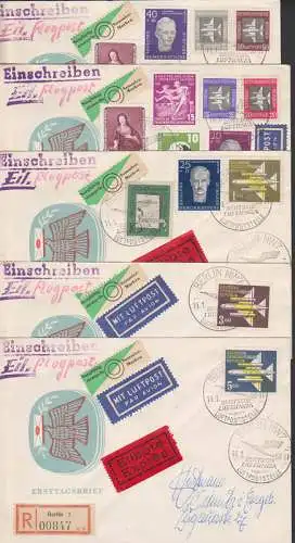 Deutsche Lufthansa SSt. 14.1.58 alle Luftpostmarken bis 5 DM auf Brief mit Zusatzleistungen (609/15)