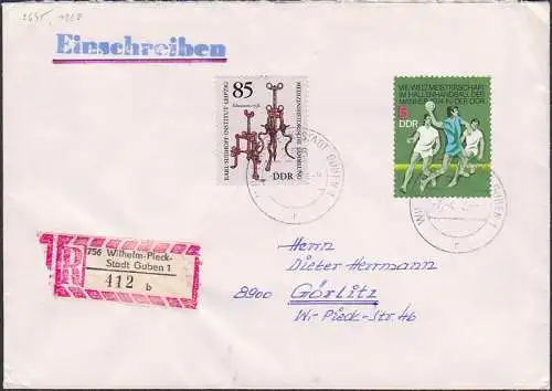 Wilhelm-Pieck-Stadt Guben R-Doppelbrief mit 85 Pfg. Karl-Sudhoff-Institut Leipzig (2645)