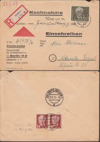 Wilhelm Peick 1 DM auf Nachnahme-R-Bf, Postsache-Brief 23.1.51