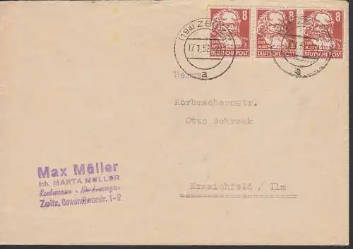 Karl Marx 8 Pfg (3) auf Fernbrief aus Zeitz 17.1.52  (214)