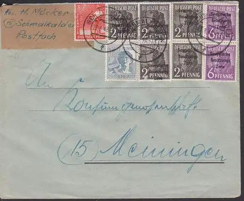 Schmalkalden 10-fach in MiF SBZ und EA 23.8.48, 2 Pfg unterschiedl. Farben!