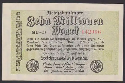 Reichsbanknote 10 Millionen Mark 1. Oktober 23 Serie MB-53 Deutsches Reich Inflation