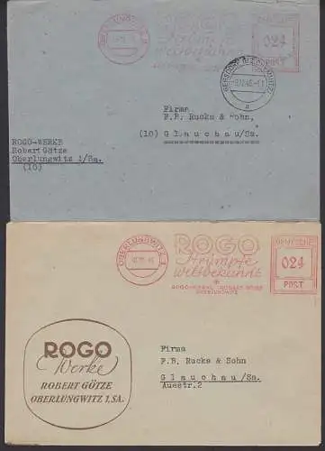 Oberlungwitz ROGO Werke Strümpfe weltbekannt, zwei AFS aus 1946, dabei Aufgabe Gersdorf 9.12.46