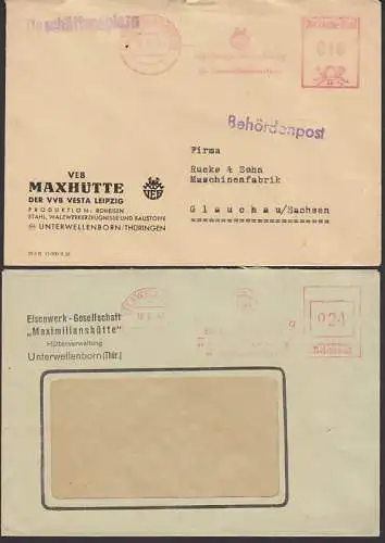 Maxhütte Unterwellenborn 12.5.51 Behördenpost , 19.6.47, Wertst. teilaptiert, noch mit Reichspost