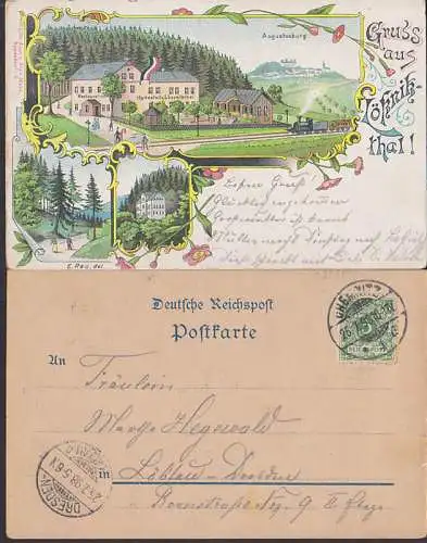 Lösnitzthal Gruß aus mit Restaurant, Haltestelle, Augustusberg Eisenbahn, Ost. Chemnitz 25.7.1898
