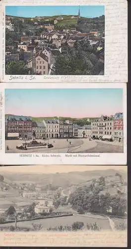 Sebnitz, Markt mit Bismark-Denkmal, Blick n. Hainersdorf, Lunakarte 1905 n. Nieder Neukirch (Lausitz)