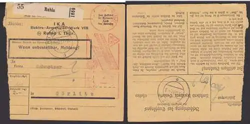 Ruhla AFS Elektro-Armaturen-Werk 3.12.51 auf Palketkarte nach Görlitz