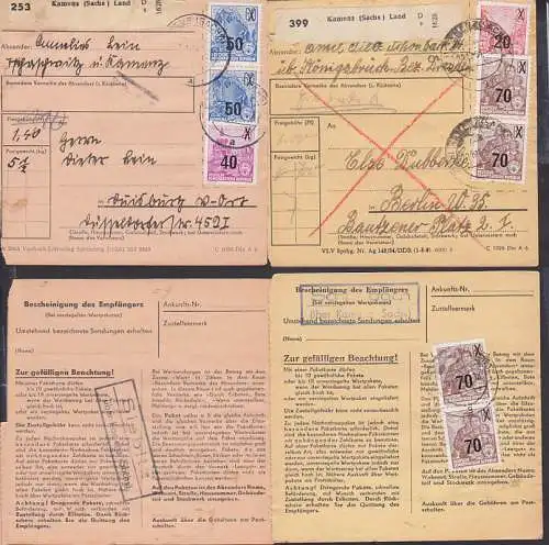 Siebitz, Schonbach je über Kamenz zwei Paketkarten mit Landpoststempel