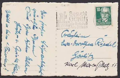Augsust Bebel EF auf Glückwunschkarte (215) MWSt Besucht Görliz, 10 Pfg. Ortskarte
