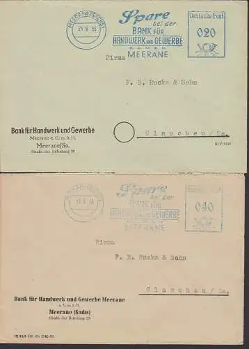 Meerane 1955 zwei AFS zu 20 bzw. 40 Pfg. "Spare bei der Bank"