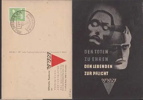 Offizielle Postkarte VVN SST. Dresden 7.2.48, Den Toten zu Ehren den Lebenden zur Pflicht