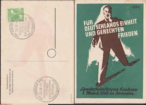 Volkskongresss Sachsen, Landeskonferenz Künstlerkarte G. Naumann Dresden SST. 1.3.48