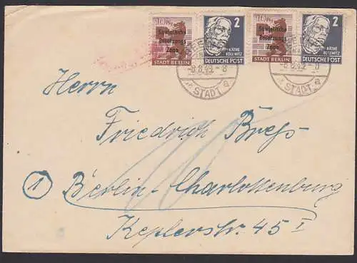 Beelitz Stadt Bf 8.8.49 nach Berlin-Charlottenburg mit R1 Nachgebühr, SBZ auf Bär, Käthe Kollwitz
