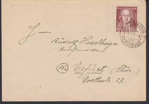 Schkopau über Merseburg Goethe 24+16 Pfg. (236) Fernbrief nach Erfurt, li. Randst